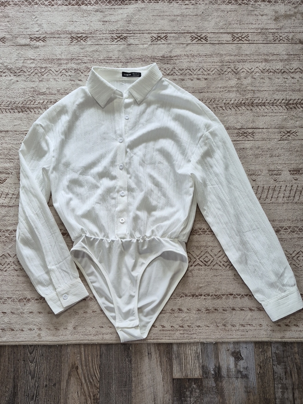 SHEIN White Button-Front Long Sleeve Shirt Bodysuit